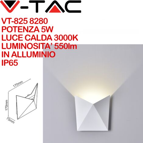 V-TAC VT-825 Lampada LED COB 5W da parete alluminio bianco wall light bianco caldo 3000K IP65 - SKU 8280 (1/5)