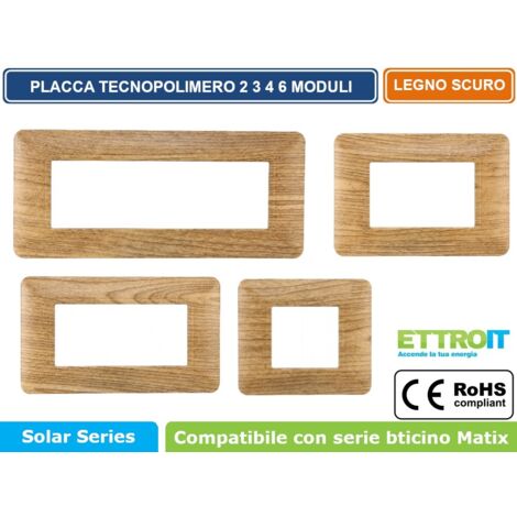 ETTROIT PLACCA PLASTICA 2P LEGNO SCURO compatibile matix bticino MT83205