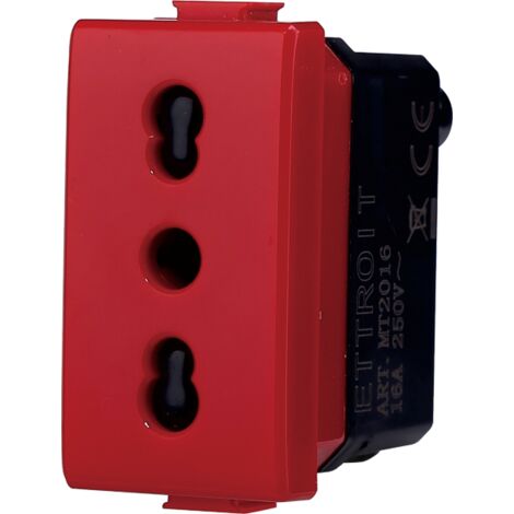 Modulo presa bipasso serie Solar, rosso, 16A, compatibile con serie BTicino Matix - Ettroit MT2016 (1/3)