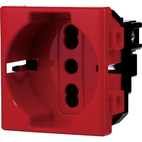 Ettroit Serie Solar Presa Bivalente Bipasso Schuko16A Rosso Compatibile Bticino Matix MT2116