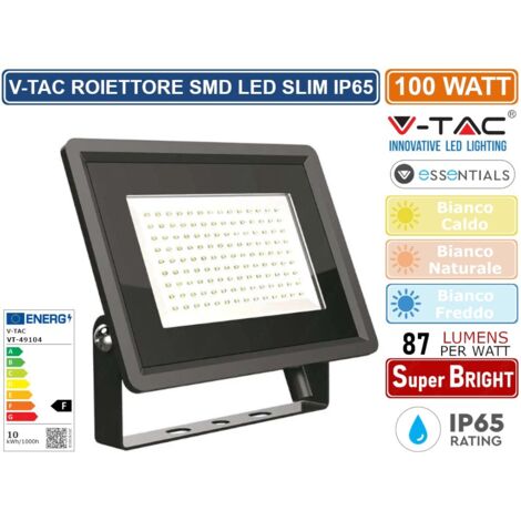V-TAC VT-49104 Faro led floodlight 100W SMD 87LM/W 110° bianco naturale 4000K slim alluminio nero IP65 - SKU 6722
