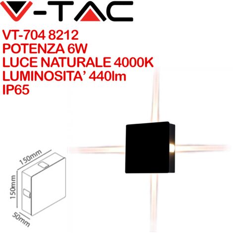 V-TAC VT-704 Lampada LED 4W da parete quadrato nero wall light bianco naturale 4000K IP65 - SKU 8212 (1/5)