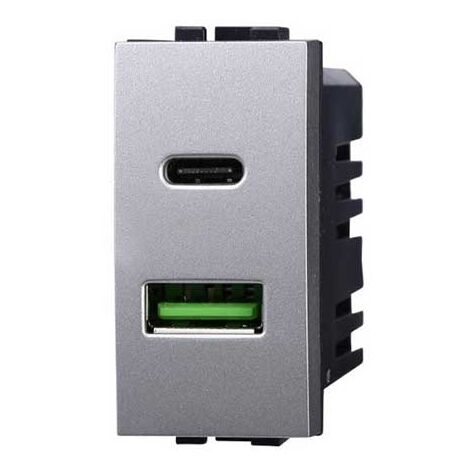Presa Caricatore doppia USB 2IN1 Type-A + Type-C compatibile Bticino Livinglight 5Vdc 3.1A colore tech (1/4)