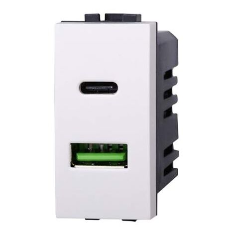 Modulo doppia presa USB 2.0 tipo A e USB 3.1 tipo C, 5Vdc 3,1A, serie Space, bianco, compatibile con serie BTicino Living - Ettroit LB3002