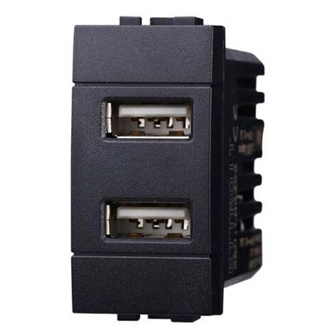 Presa Caricatore doppia USB Type-A compatibile Bticino Livinglight 5Vdc 2.1A colore nero (1/2)