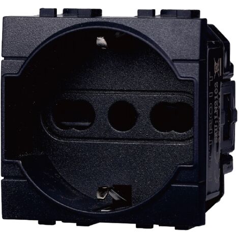 Ettroit Serie Space Presa Bivalente Bipasso Schuko16A Nera Compatibile Bticino Living LN2102