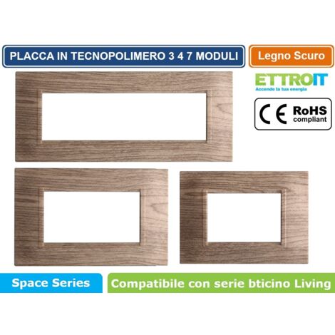 Placca Plastica Quadrata Serie Space 7P Colore Legno Scuro Compatibile Con Bticino Living Light (1/4)