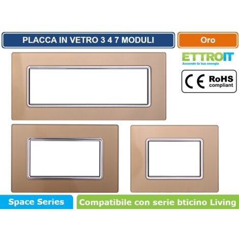 Ettroit placca compatibile Bticino Livinglight 3 moduli vetro colore oro - LN84311