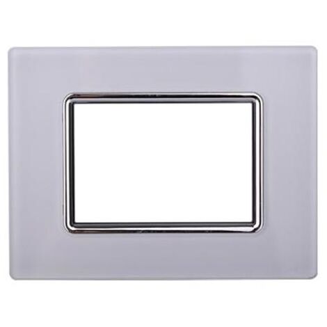 Ettroit placca compatibile Bticino Livinglight 3 moduli vetro colore bianco - LN84301