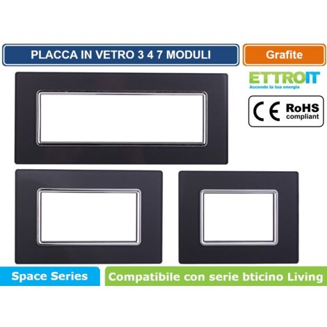 Ettroit placca compatibile Bticino Livinglight 7 moduli vetro colore grafite acciaio scuro - LN84710 (1/4)