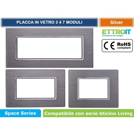 Ettorit placca compatibile Bticino Livinglight 3 moduli alluminio colore argento satinato - LN86306 (1/4)