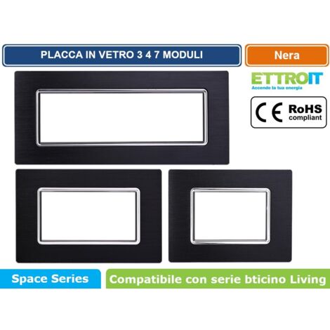 Ettroit Placca 3 posti compatibile Bticino Livinglight alluminio colore nero LN86302 (1/4)