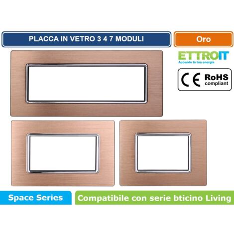 Ettroit placca compatibile Bticino Livinglight 3 moduli alluminio colore oro - LN86311 (1/4)