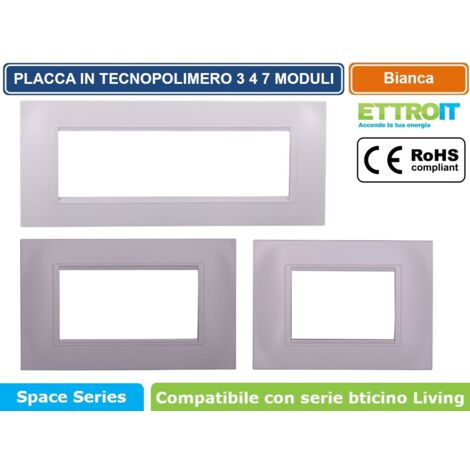 Placca Plastica Quadrata Serie Space 3P Colore Bianco Compatibile Con Bticino Living Light