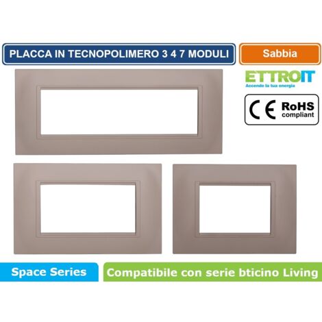 Placca Plastica Quadrata Serie Space 3P Colore Sabbia Compatibile Con Bticino Living Light