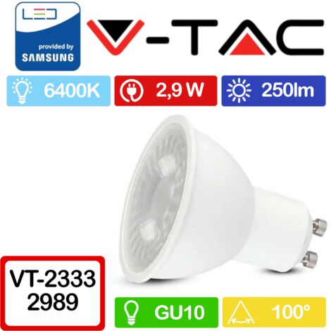V-TAC VT-2333 Faretto LED GU10 2,9W 100° Copertura satinata Bianco freddo - 6400K