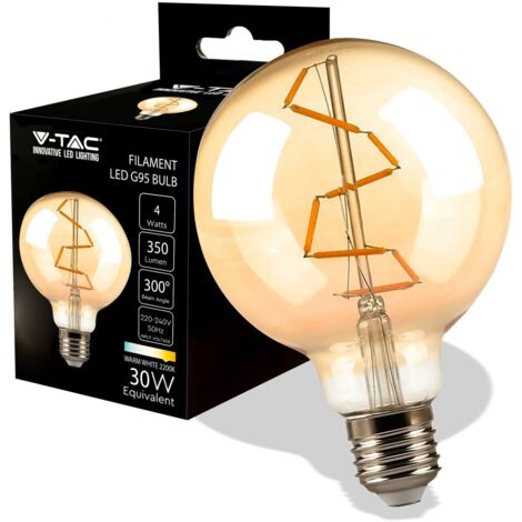V-TAC VT-2024 Lampadina globo led lampada filamento vintage ambrato 4W E27 G95 luce calda 2200k sku 217146 (1/5)