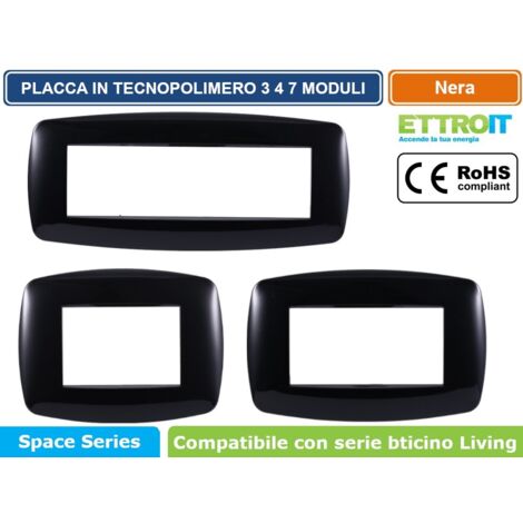 Ettroit placca compatibile Bticino Livinglight 3 moduli plastica slim colore nero - LN87302
