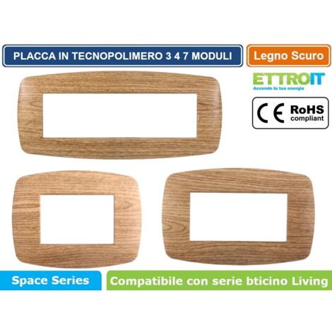 Ettroit Serie Space Placca 503 3P Moduli Slim Legno Scuro Compatibile Living LN87305 (1/4)