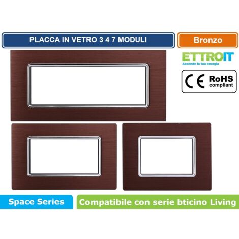 Ettroit placca compatibile Bticino Livinglight 4 moduli alluminio colore bronzo - LN86410 (1/4)
