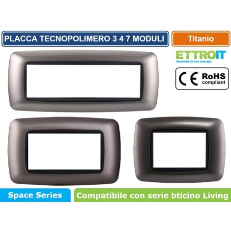 Placca Plastica Bombata Serie Space 4P Colore Titanio Compatibile Con Bticino Living International