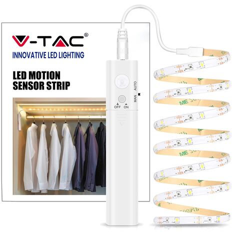 V-tac 2573 striscia led con sensore a batteria 2.4W IP65 luce bianco caldo 3000K 1 mt