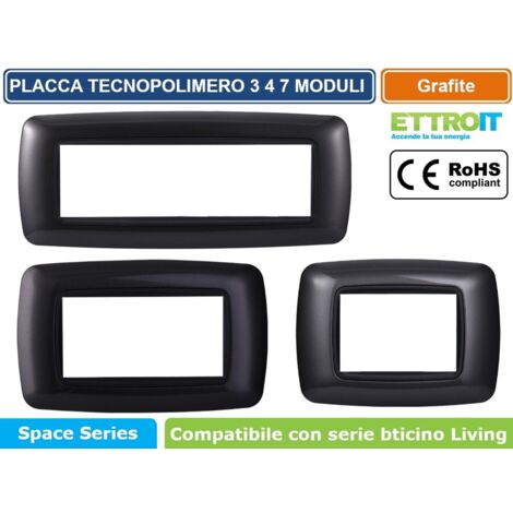 Ettroit placca compatibile Bticino Livinglight 4 moduli plastica bombata colore grafite acciaio scuro - LN88407