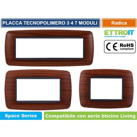 Ettroit placca compatibile Bticino Livinglight 4 moduli plastica bombata colore radica - LN88403