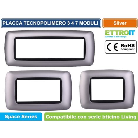 Ettroit Placca compatibile Bticino Livinglight 7 moduli plastica bombata colore argento - LN88706