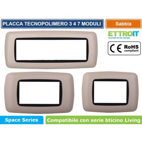 Placca Plastica Bombata Serie Space 7P Colore Sabbia Compatibile Con Bticino Living International