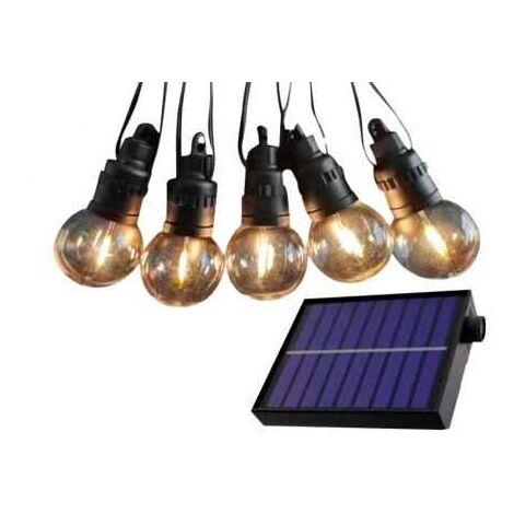 V-TAC Catenaria 12m con 10 Lampadine LED 0.5W con Pannello Solare e Telecomando Bianco Caldo IP44