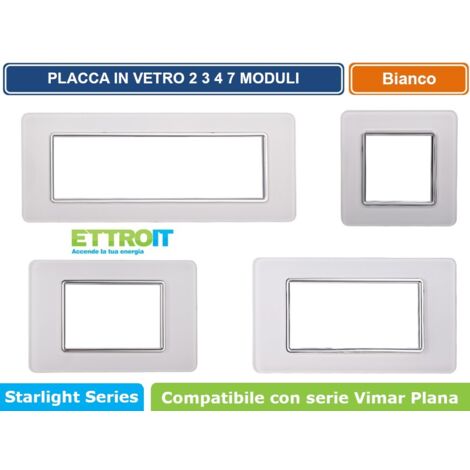 Placca compatibile Vimar Plana 7 moduli vetro colore bianco Ettroit EV84601 (1/5)