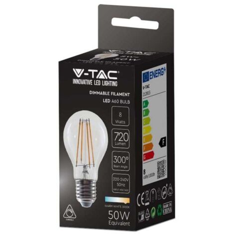 V-TAC VT-2288D Lampadina led dimmerabile 8W E27 3000k lampada filamento A67 vetro trasparente sku 212815