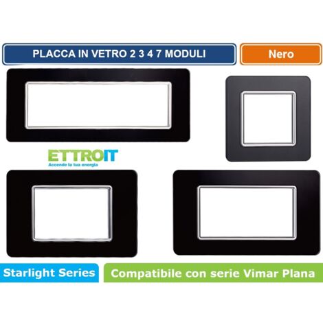 Placca compatibile Vimar Plana 3 moduli vetro colore nero Ettroit EV84302