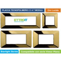 Placca compatibile Vimar Plana 4 moduli plastica colore oro lucido Ettroit EV83412