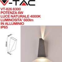 V-TAC VT-826 8300 Lampada LED da Muro 6W Doppio Fascio Luminoso Colore Grigio 4000K IP65