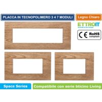Placca Plastica Quadrata Serie Space 7P Colore Legno Chiaro Compatibile Con Bticino Living Light