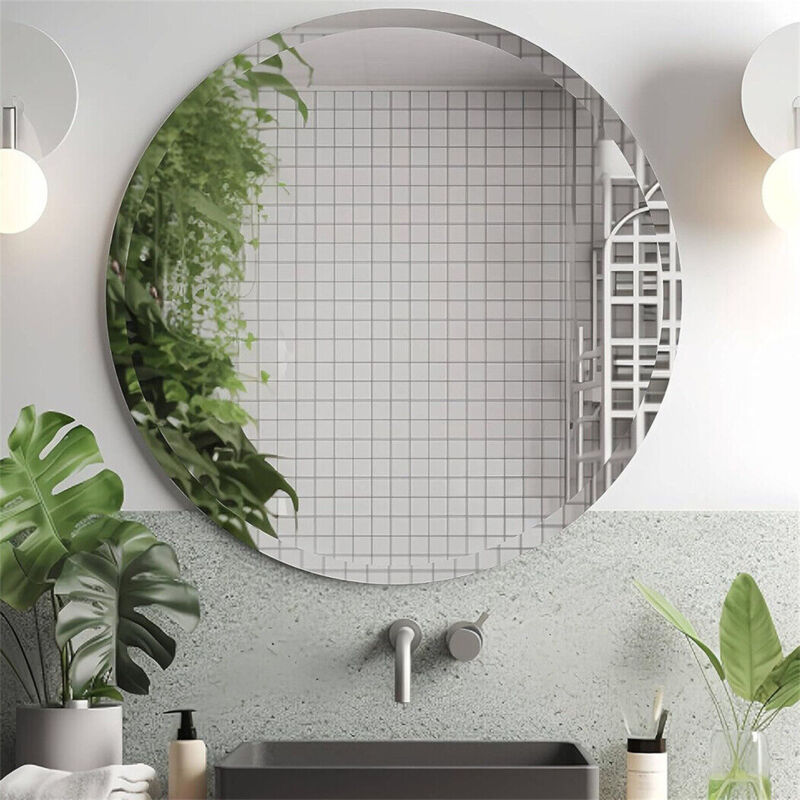 COOL2DAY Espejo De Pared Decorativo Plateado Sin Marco, De 24 X 36 Pulgadas, Espejo De Pared Ovalado Biselado Pulido Sin Marco Para Baño, Espejos Decorativos Modernos Para Decoración De Pared, Tocador