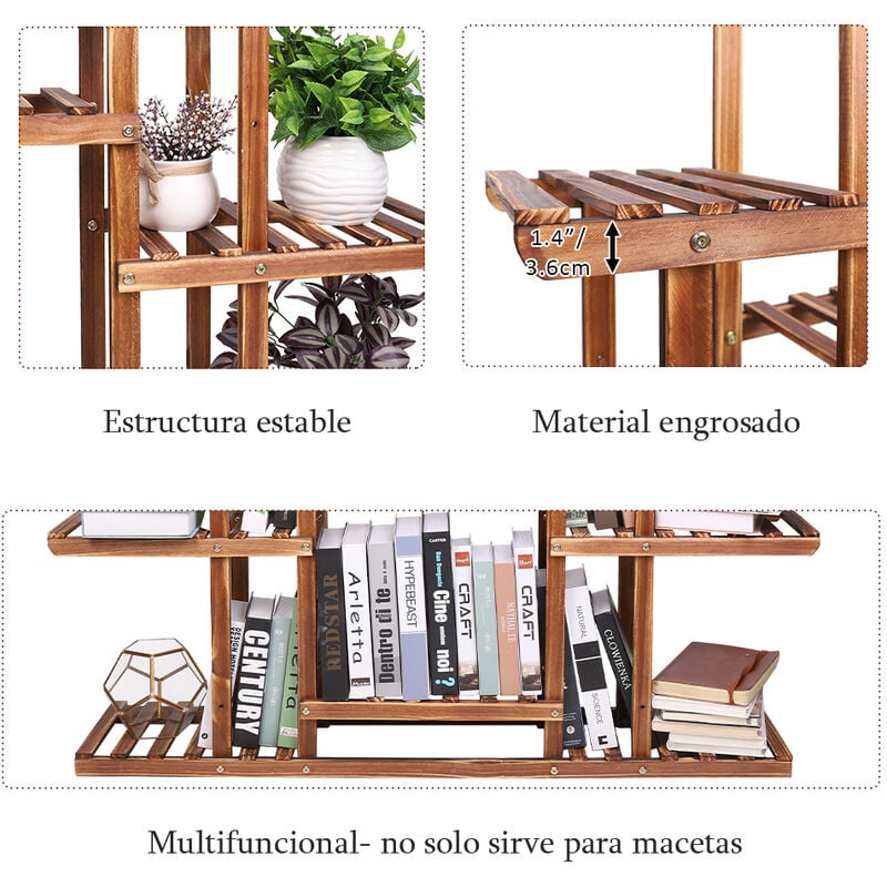 UNHO Soporte Plantas de Madera Estantería Decorativa de Macetas