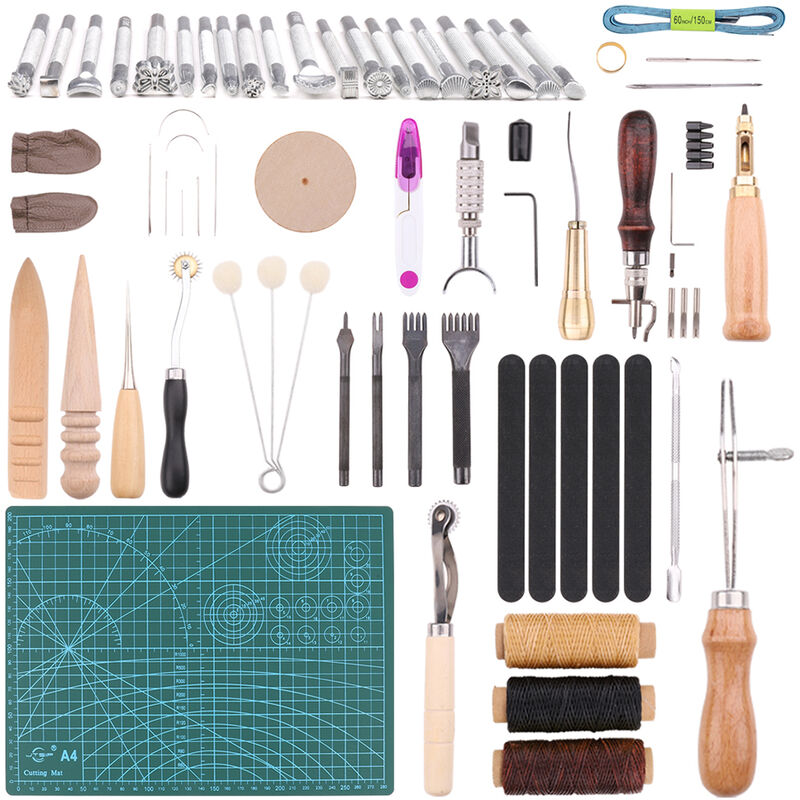 Kit de Artesanía de Cuero UNHO, 55 Piezas Kit de Herramientas de Cuero para Manualidades Juegos y Kits de Costura Herramientas Costura de Cuero Herramienta de Artesanía para Bricolaje DIY