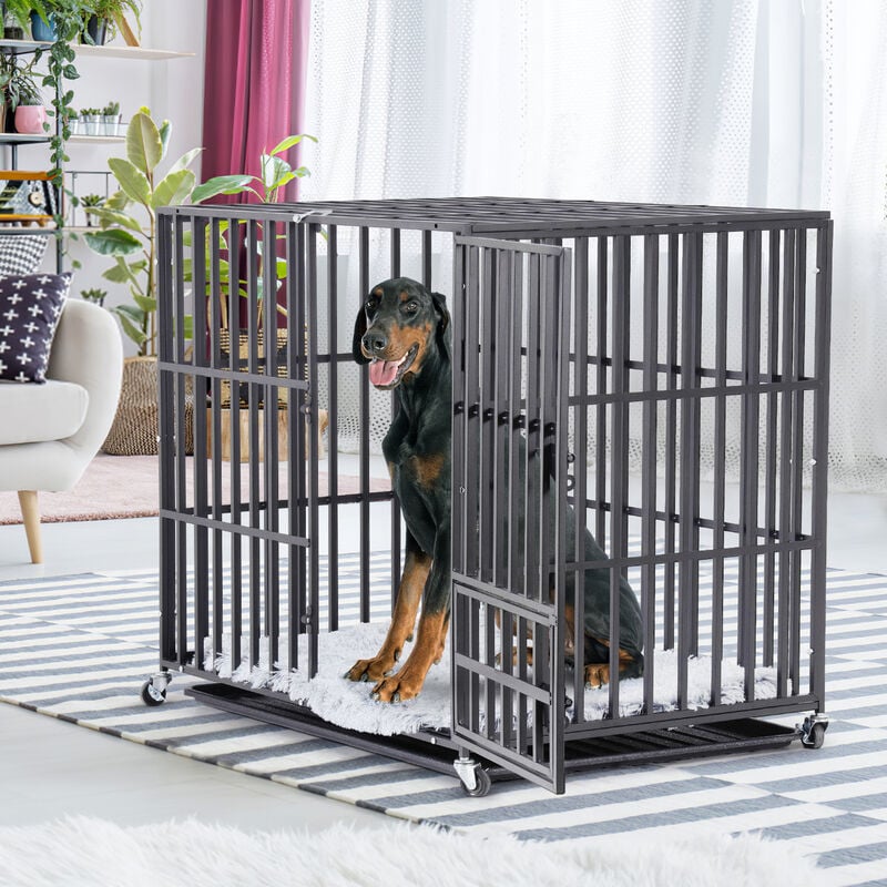 Jaula para perros de alta resistencia para jaulas grandes, perreras y  jaulas de metal fuerte con puerta superior y 4 ruedas con cerradura, fácil  de