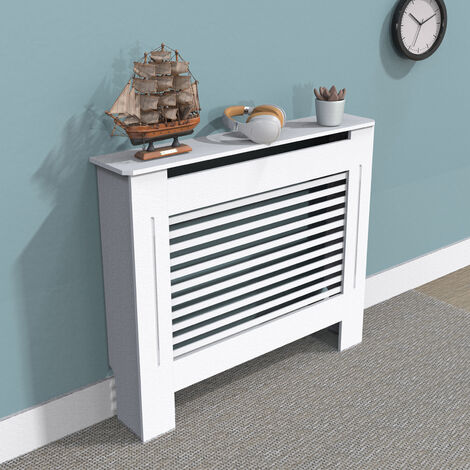 Cubierta de Radiador de Madera de MDF de Color Blanco, 111 x 19 x 92cm Horizontal