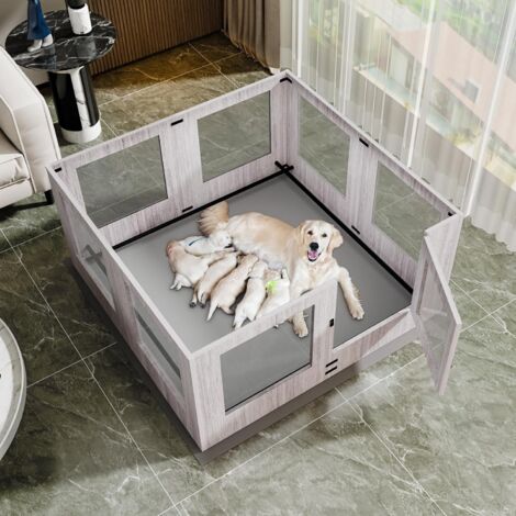 BingoPaw Parque para Perros Interior Corralito Cachorros Caja de Parto Perros Paridera Transparente