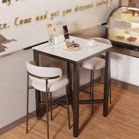 Mesa de Bar Mármol Cuadrada: Mesa Barra Comedor Alta Mesa de Cóctel para  Bistro Hogar Cocina Cafetería Tapas, Blanca Brillante, 120 cm