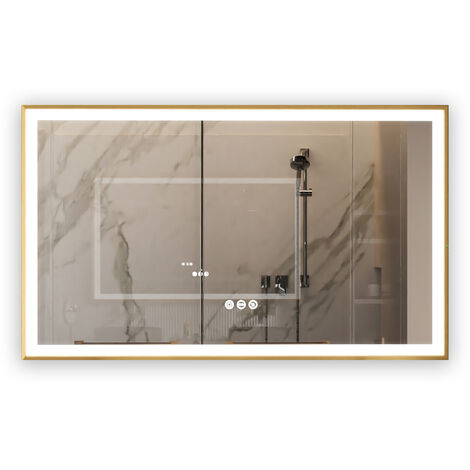 LUVODI Espejo Baño con Luz Led Rectangular Antivaho Regulable Inteligente Moderno con Marco Dorado, 1000x600mm