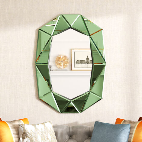 Espejo de tocador de pared para baño con borde biselado de diamante moderno, verde (1/5)