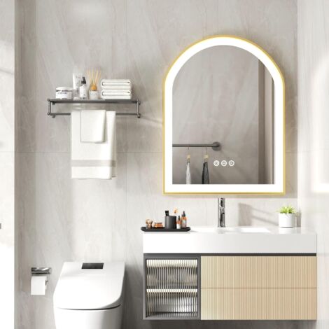 LUVODI Espejo de Baño con Luz LED Marco Dorado para Espejo de Baño Botón Antivaho 60x90cm (1/5)