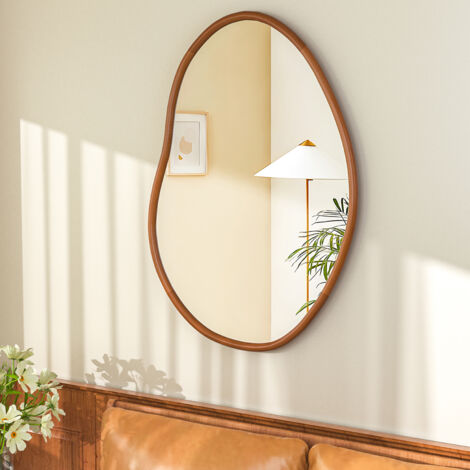 Espejo de pared irrehular grande de haya: espejo de entrada irregular con marco de madera, espejo decorativo orgánico para sala de estar, espejo de tocador vintage para dormitorio y baño - 82 × 56