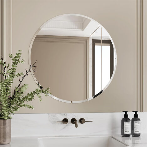 Espejo de Baño de Pared Biselado Decorativo sin Marco, Espejo Minimalista Redondo de Vidrio Plateado para Comedor Salón Entrada Pasillo, 80x80 cm