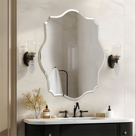Espejo de Baño de Pared Biselado Decorativo sin Marco, Espejo Minimalista Irregular de Vidrio Plateado para Comedor Salón Entrada Pasillo, 50x70 cm (1/5)